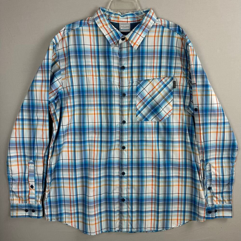 Columbia Shirt Mens XXL Insect Blocker Roll Sleeve Vented Plaid